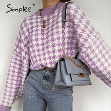 Load image into Gallery viewer, Simplee Women geometric khaki knitted sweater women casual Houndstooth lady pullover sweater female Autumn winter retro jumper